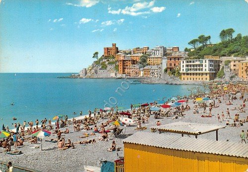 Cartolina Genova Sturla Vernazzola panorama e spiaggia