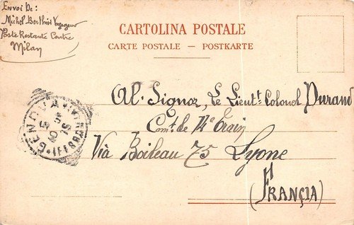 Cartolina Genova Teatro Carlo Felice auto d'epoca animata primi '900