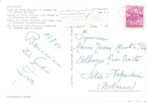 Cartolina Genova Torri di Porta Soprana Notturno 1962