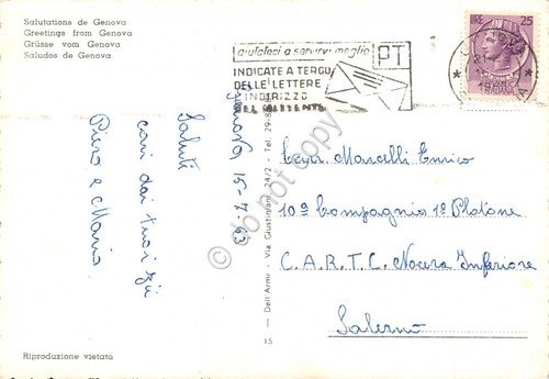 Cartolina Genova Vedute La Caravella 1963 timbro a targhetta PT …