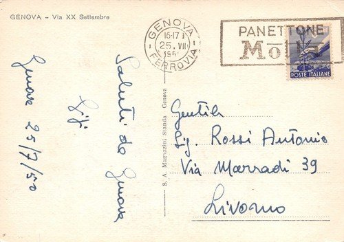 Cartolina Genova Via XX Settembre animata auto d'epoca 1950 | Immagine Gallery 2