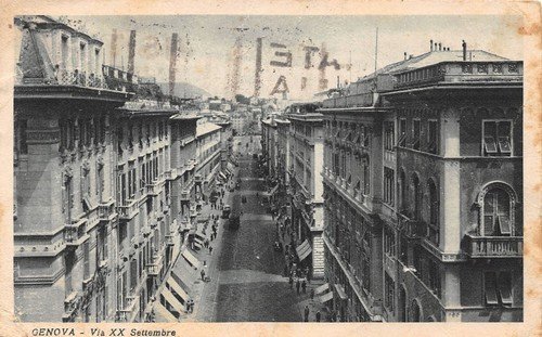 Cartolina Genova Via XX Settembre dall'alto 1938