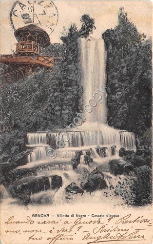 Cartolina Genova Villetta Di Negro cascata d'acqua anni '10