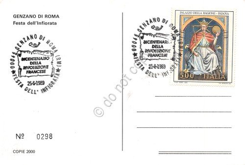 Cartolina Genzano di Roma Infiorata 1989 n. 298 Timbro Bicentenario …