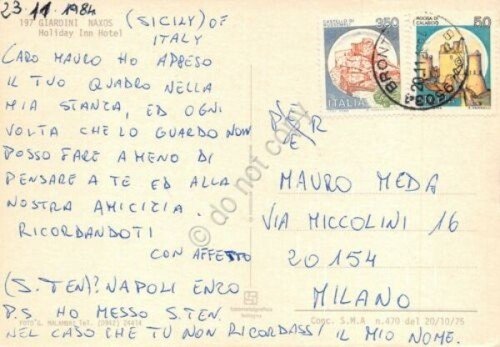 Cartolina Giardini Naxos Holiday Inn Hotel 1984 panorama aereo (Messina)