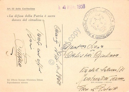 Cartolina Giornata delle Forze Armate e Combattente 1958 Timbro Ospedale … | Immagine Gallery 2