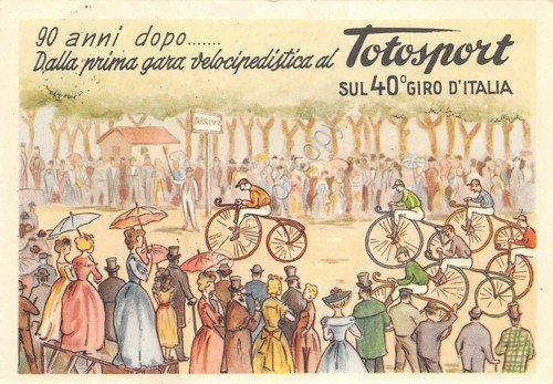 Cartolina Giro d'italia 40° Totosport 1957 12^Tappa cronometro Versilia Forte