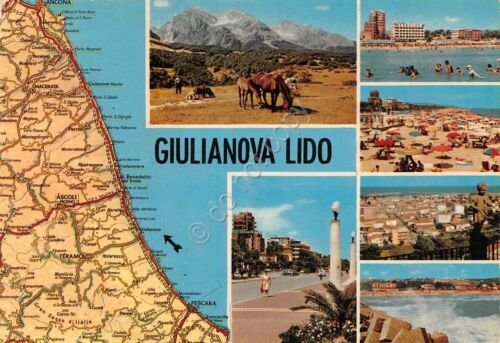 Cartolina Giulianova Lido vedute e mappa 1986 (Teramo)