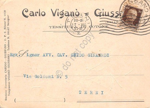 Cartolina Giussano Brianza Pubblicitaria Carlo Viganò Tessiture cotone 1933 | Immagine principale