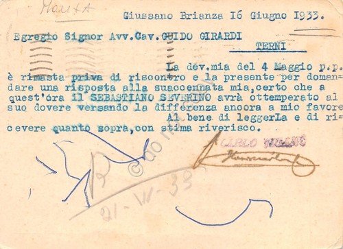 Cartolina Giussano Brianza Pubblicitaria Carlo Viganò Tessiture cotone 1933 | Immagine Gallery 2