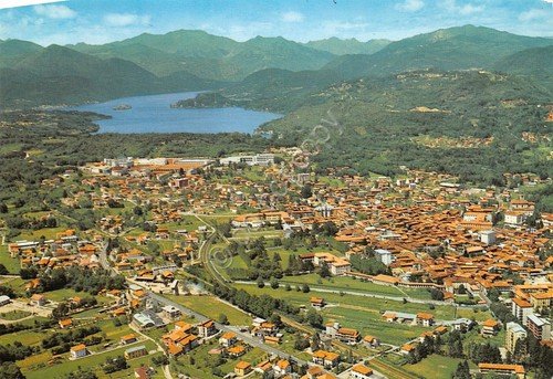 Cartolina Gozzano Lago d'Orta panorama aereo