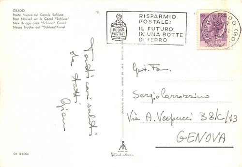 Cartolina Grado Ponte Nuovo su Canale Schiusa 1971