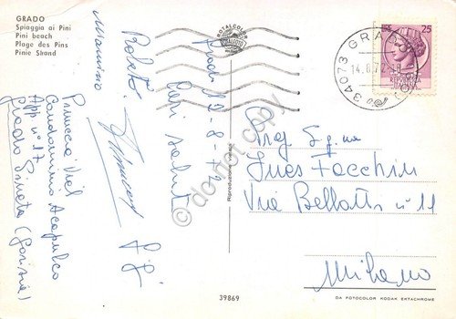 Cartolina Grado spiaggia ai Pini 1972 (Gorizia)