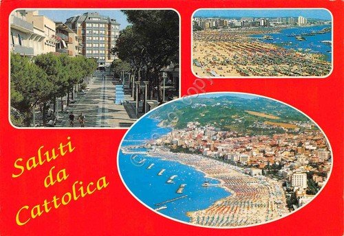 Cartolina grafica Cattolica veduta aerea viale spiaggia (Rimini) | Immagine principale