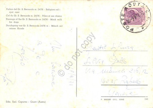 Cartolina Gran San Bernardo Valico Religioso Frate con i suoi …