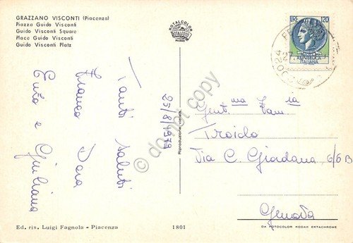 Cartolina Grazzano Visconti Piazza Visconti abiti tradizionali 1979 (Piacenza)