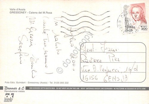 Cartolina Gressoney Catena M. Rosa con nomi vette 2000 (Aosta) | Immagine Gallery 2