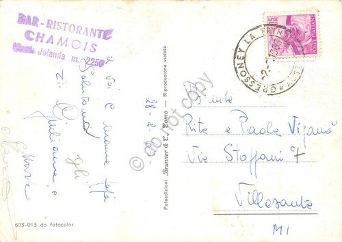 Cartolina Gressoney La Trinitè 4 vedute Timbro Ristorante Chamois (Aosta) | Immagine Gallery 2
