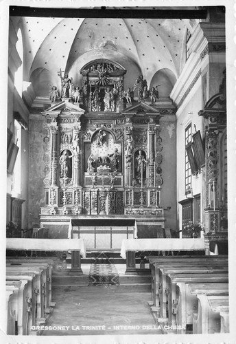 Cartolina Gressoney La Trinitè Chiesa Interno 1939