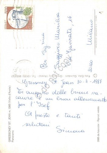 Cartolina Gressoney St. Jean Panorama 1987 segni (Aosta) | Immagine Gallery 2