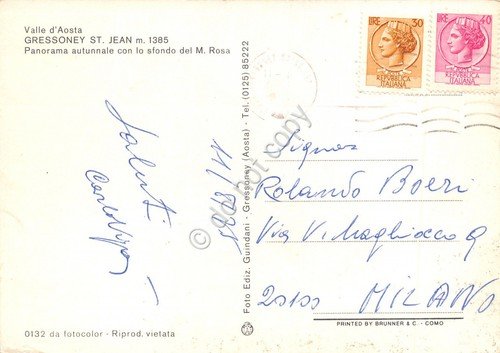 Cartolina Gressoney St Jean panorama autunnale e Monte Rosa anni … | Immagine Gallery 2