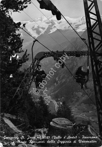 Cartolina Gressoney St. Jean Panorama dalla seggiovia animata 1951 | Immagine principale