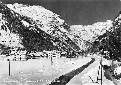 Cartolina Gressoney St Jean Panorama strada e neve 1961 | Immagine principale