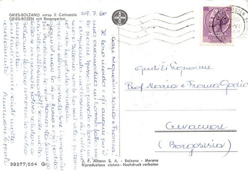 Cartolina Gries Bolzano Panorama verso Catinaccio 1960