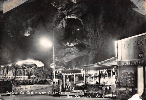 Cartolina Grimaldi Confine Italo Francese Ristorante La Grotta notturno | Immagine principale