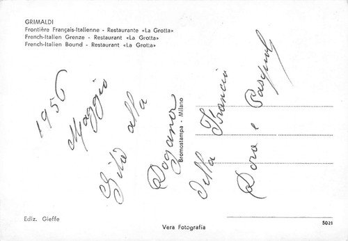 Cartolina Grimaldi Confine Italo Francese Ristorante La Grotta notturno | Immagine Gallery 2