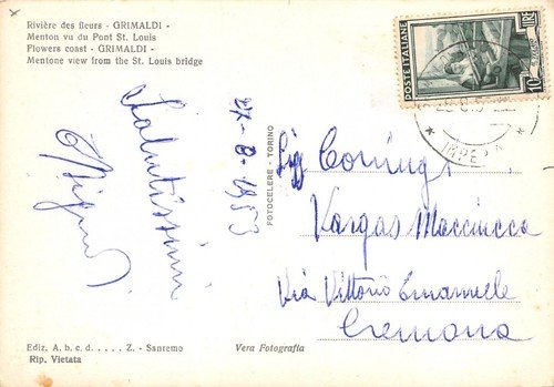 Cartolina Grimaldi Mentone visto dal Ponte S. Luigi 1953 | Immagine Gallery 2