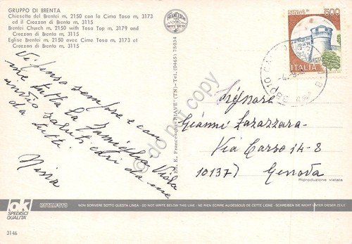 Cartolina Gruppo del Brenta Chiesetta del Brentei Cima Tosa Crozzon … | Immagine Gallery 2