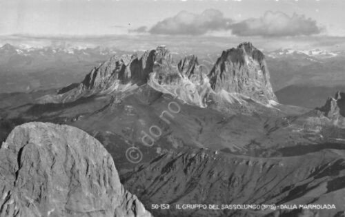 Cartolina Gruppo del Sassolungo dalla Marmolada