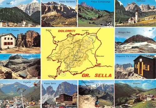Cartolina Gruppo Sella Dolomiti vedute varie timbro anni '70 | Immagine principale
