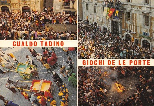Cartolina Gualdo Tadino vedute varie Giochi de le Porte anni …