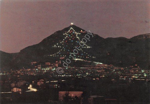 Cartolina Gubbio a Natale Albero di Natale notturno anni '80 | Immagine principale