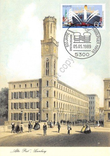 Cartolina Hamburg Die Alte Post Timbro filatelico 1989 | Immagine principale