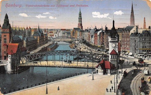 Cartolina Hamburg Wandrahmsbrucke am Zollkanal 1914 | Immagine principale