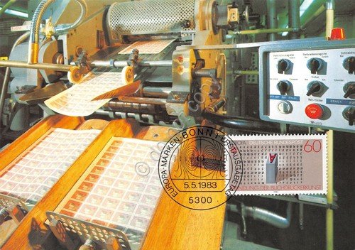 Cartolina Herstellung von Postwertzeichen timbro filatelico 1983