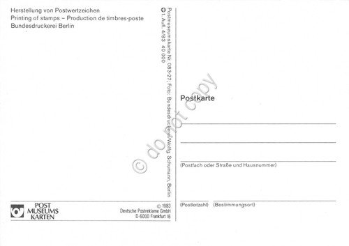 Cartolina Herstellung von Postwertzeichen timbro filatelico 1983
