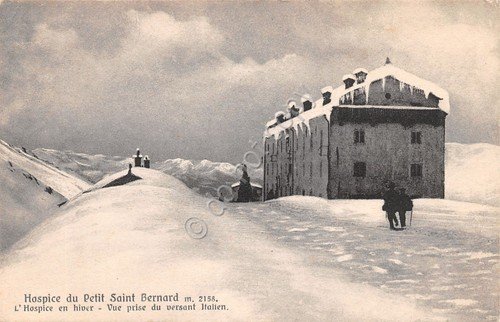 Cartolina Hospice du Petit Saint Bernard animata neve anni '30 | Immagine principale