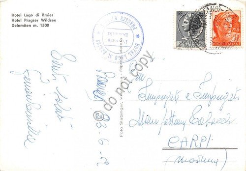 Cartolina Hotel Lago di Braies 1962