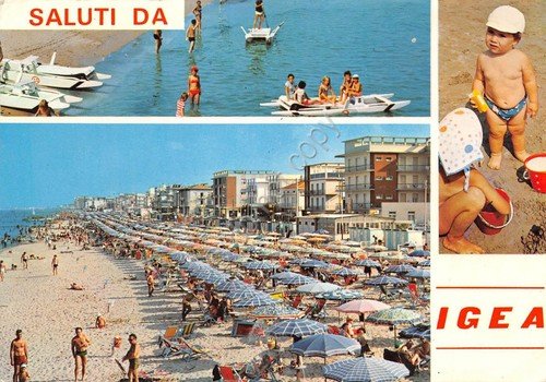 Cartolina Igea Marina 3 vedute spiaggia animata (Rimini) | Immagine principale
