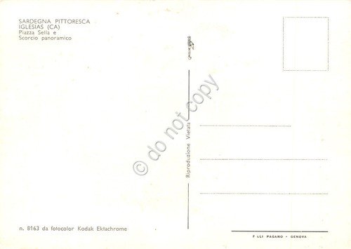 Cartolina Iglesias Piazza Sella e panorama intorno case auto