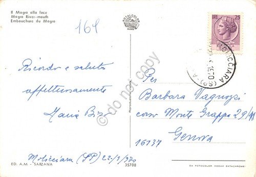 Cartolina Il Magra e la foce animata spiaggia 1970