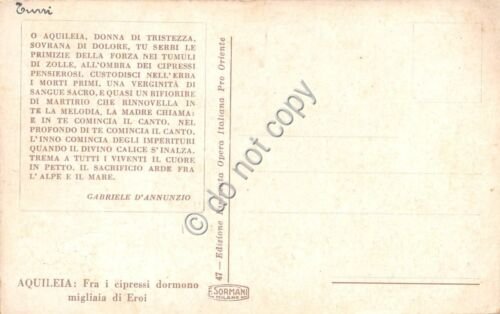 Cartolina Illustrata Aquileia poesia G. D'Annunzio al retro