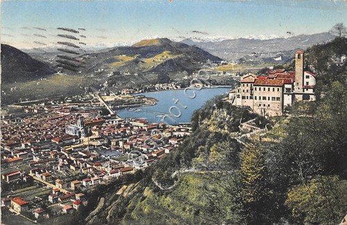 Cartolina Illustrata Como San Donato Panorama città e Alpi 1923