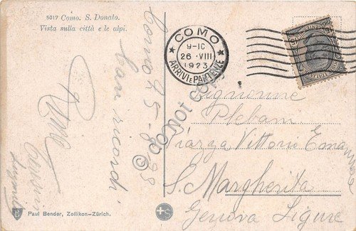 Cartolina Illustrata Como San Donato Panorama città e Alpi 1923