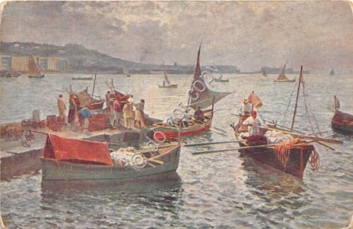 Cartolina Illustrata Napoli Tramonto da mare