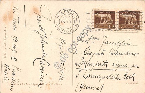 Cartolina Illustrata Napoli Villa Municipale Riviera di Chiaia 1932